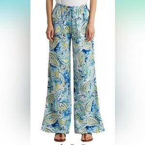 LAUREN RALPH LAUREN Medium Paisley Crepe Wide-Leg Pants Blue Multi yellow flowy